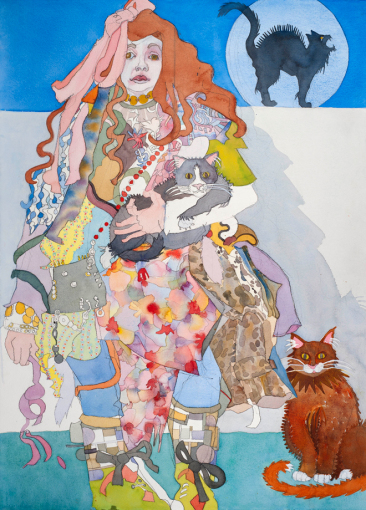 Cat Girl. Watercolor, 40" x 30". 2010.