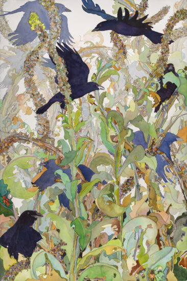 Railroad Crows. Watercolor, 60" x 40". 2015.
